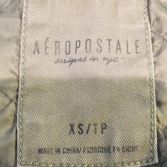 AEROPOSTALE Khaki Green Canvas Hood Jacket Fair Isle Knit Sleeves Pockets XS - Picture 4 of 5